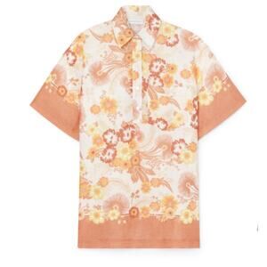 EPHEMERA M/L Oversized Floral 100% Linen floral Resort Shirt Arizona peach white